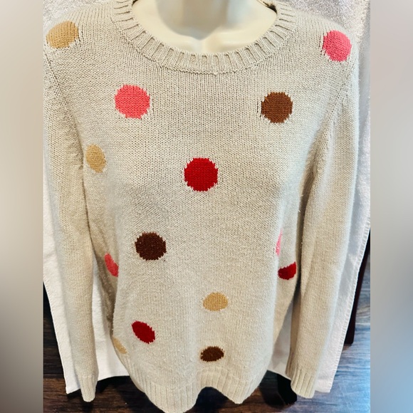 St. John’s Bay Women Beige with Fun Multicolor Polka Dots Sweater Size M - Picture 2 of 5